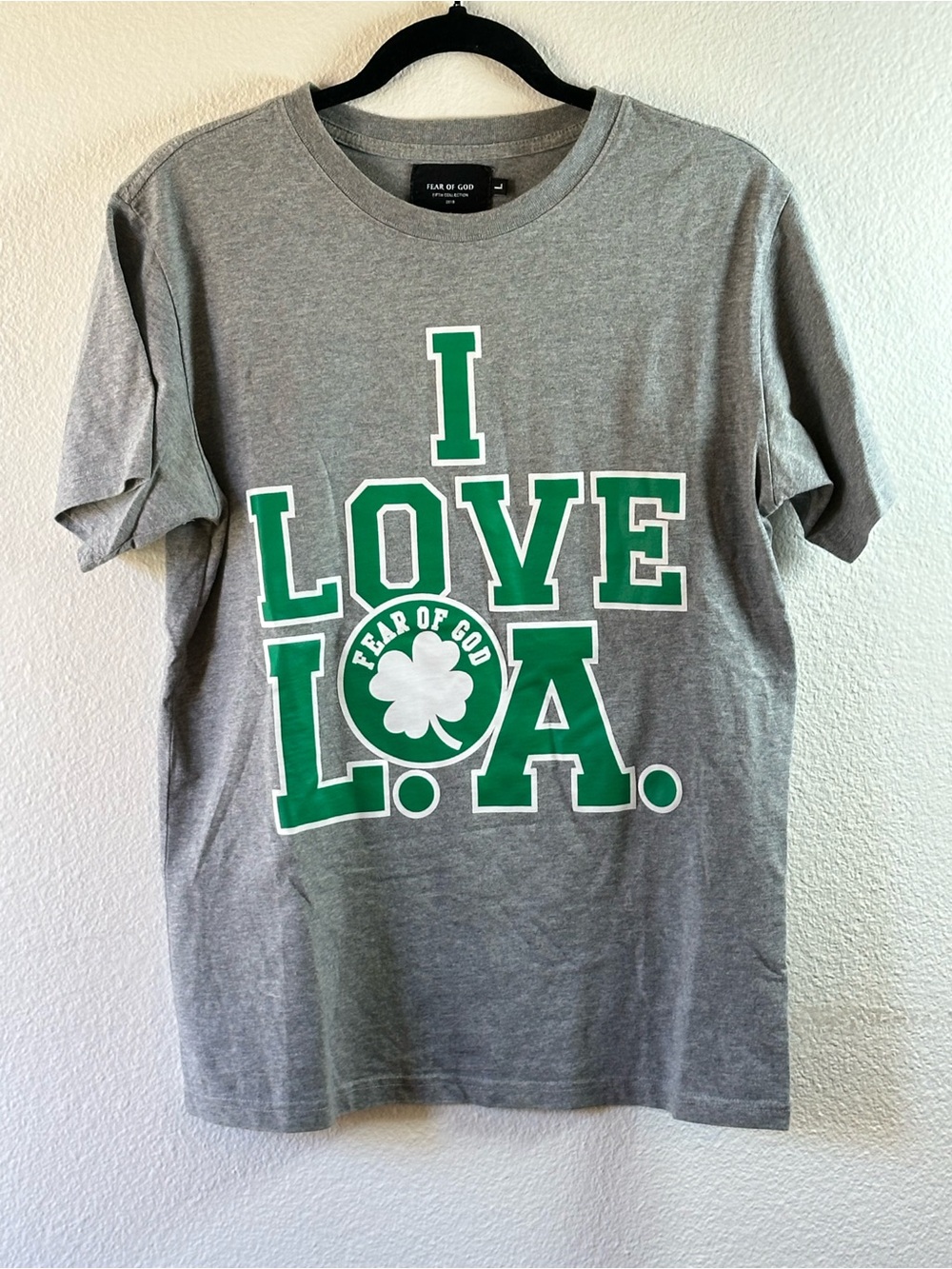Fear of God Grey Tee T-Shirt with Green White Graphic